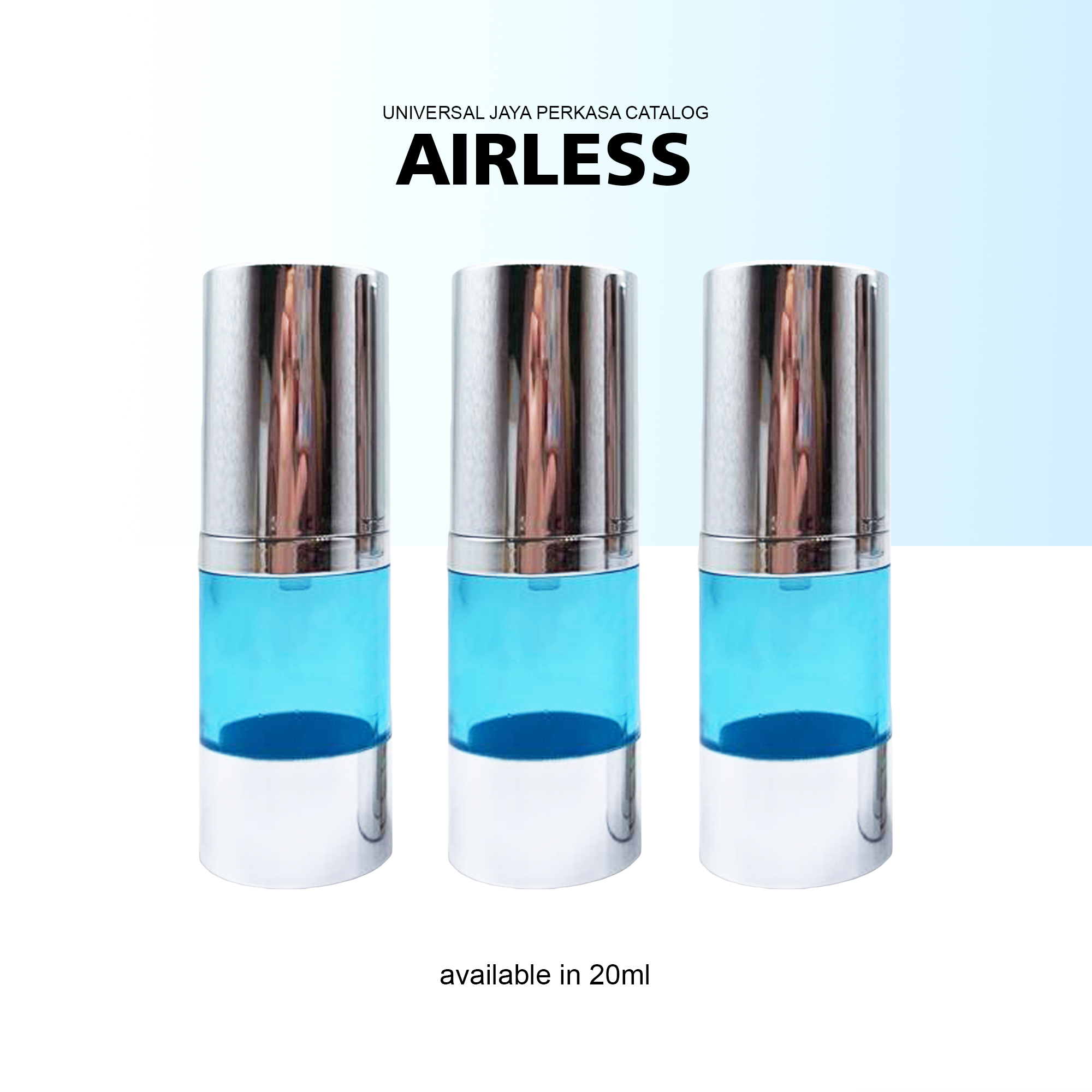 Botol Airless Transparan Biru Dengan Tutup Chrome Cantik Universal Jaya Perkasa 1686